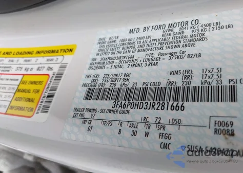 2018 Ford Fusion Se from USA, damaged, VIN 3FA6P0HD3JR281666